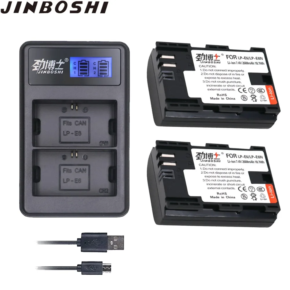 2 шт. LP-E6 LP E6 2600mAh батарея камеры + LCD USB двойное зарядное устройство для Canon LPE6 EOS 5DS R 5D
