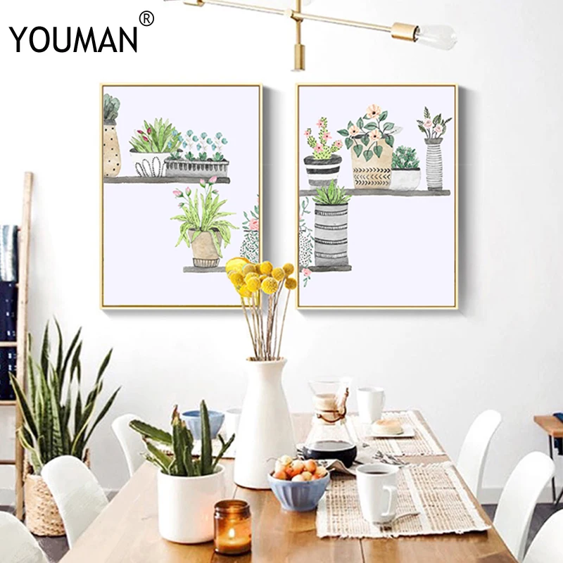 

Nordic Frameless Poster Wallpaper Small Fresh Cactu Modern 3D Canvas Painting Art Poster Print Art Wall Picture Children's Room