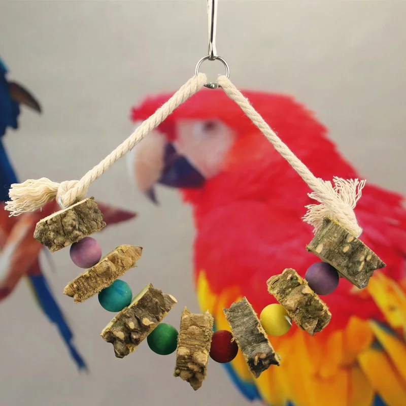 Creative Wooden Bird Rack Gnawing Toys Hanging Hammock Handmade String
