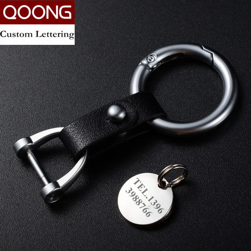 

QOONG Custom Lettering Keychains Anti Lost Keyrings Engrave Name Number Customized Logo Key Chain For Car Personalized Men gift