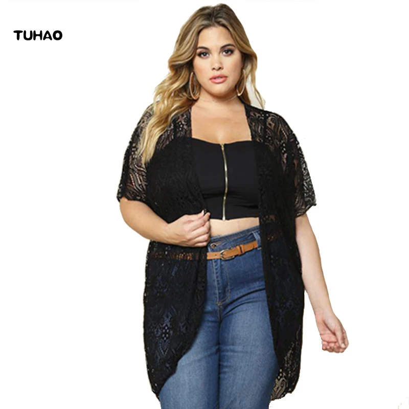 

TUHAO sexy black Lace Blouse Summer 2019 New autumn Fashion office lady Cardigan Casual Loose Blouses Women Tops Clothing BC98
