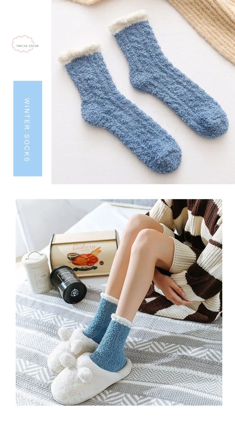 Thickening Keep Warm socks Women Lovely Plush Sleep Ladies Funny Cute Socks Hosiery Winter kawaii Boat Sock Winter Soft Home (7)
