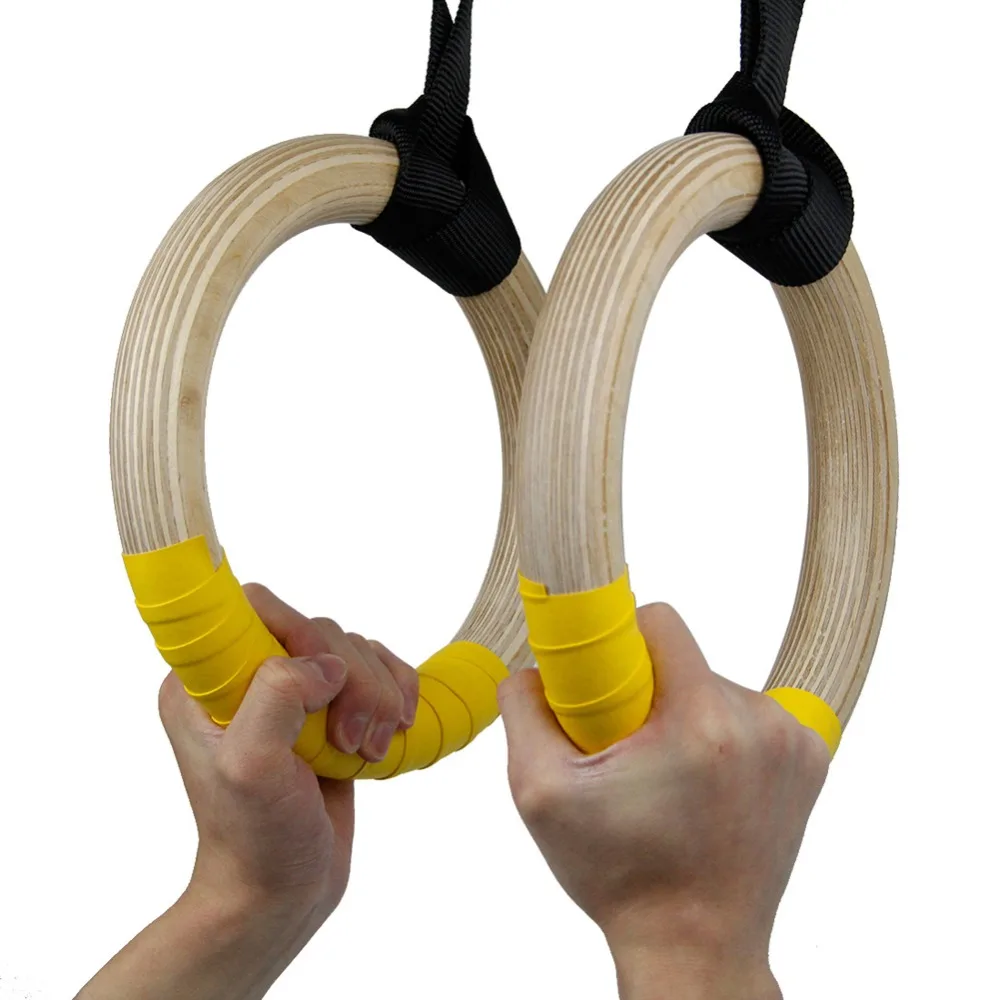 

2 Pieces/Set New Wood Thicken Portable Gymnastics Rings Home Fitness Gym Crossfit Strength Training Rings With Adjustable Straps