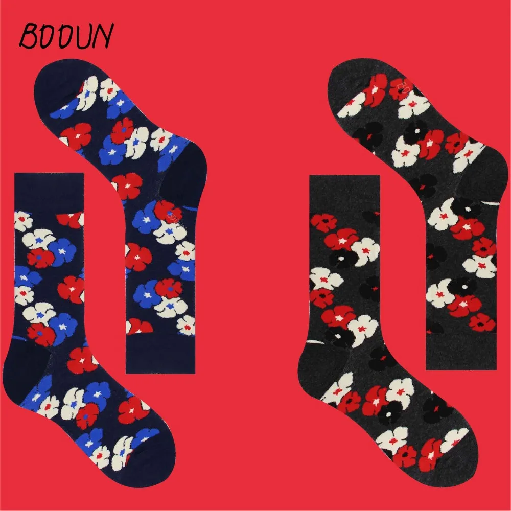 

Happy socks Spring and autumn couple combed cotton socks Floral pattern suitable for matching travel suit jeans