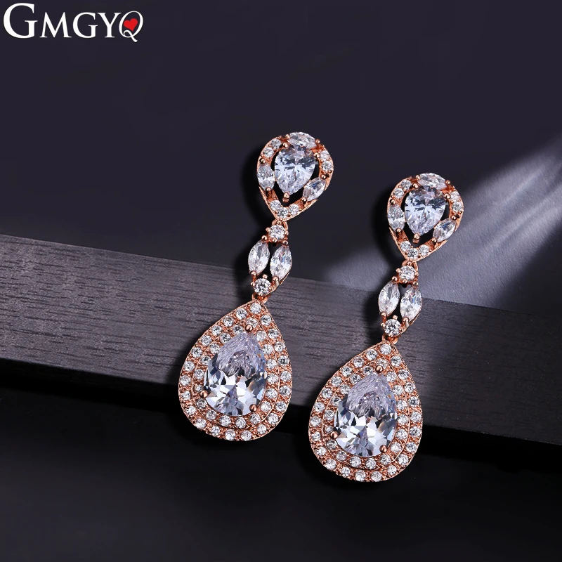 

GMGYQ Exaggerated White Teardrop Stone Drop Dangle Earrings For Women Rose gold Fashion Jewelry Women's Earing Support wholesale