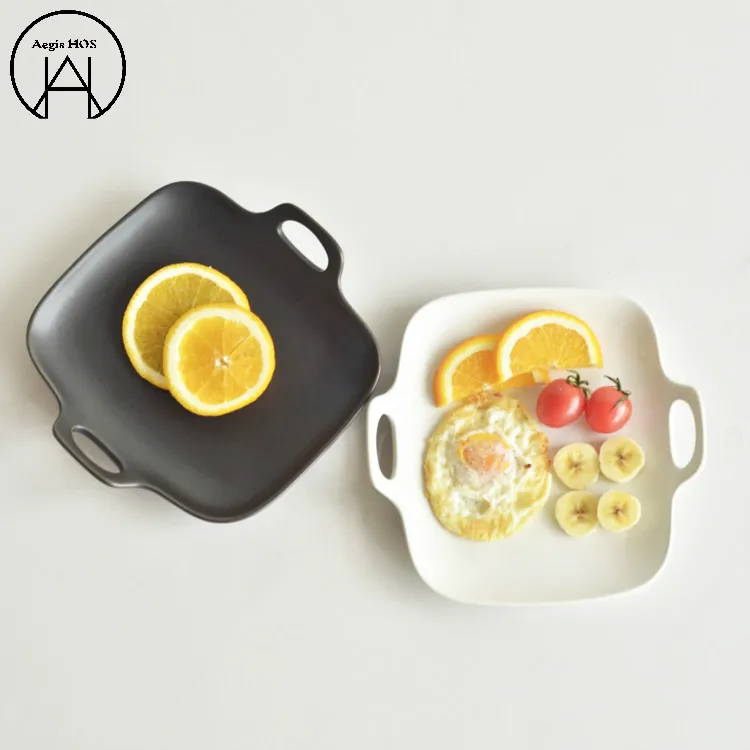 

2PCS Black and White Rectangle Ceramic Tableware Food Containers Sticks Bowl Bento For Food Plate Dinnerware Set Cutlery Set