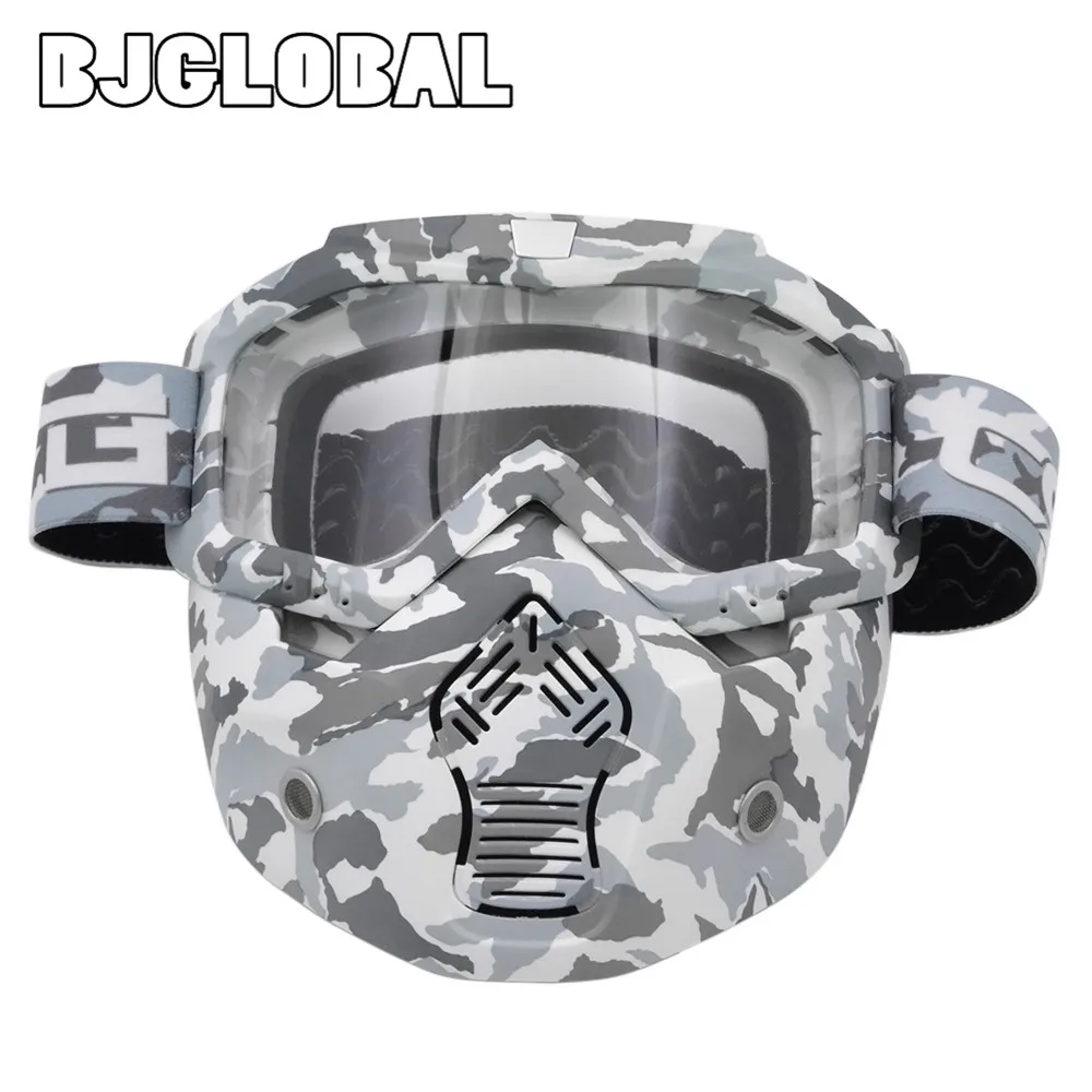 BJGLOBAL Cool Motorcycle Face Mask Dust Detachable Goggles Motocross Glasses Mouth Filter For Open Face Moto Vintage Helmet