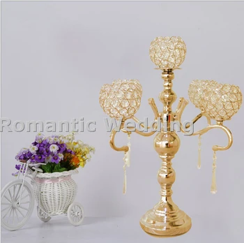 

Free shipment 10PCS/lots 5 arms metal crystal candlestick for Wedding decorations event products party decorations