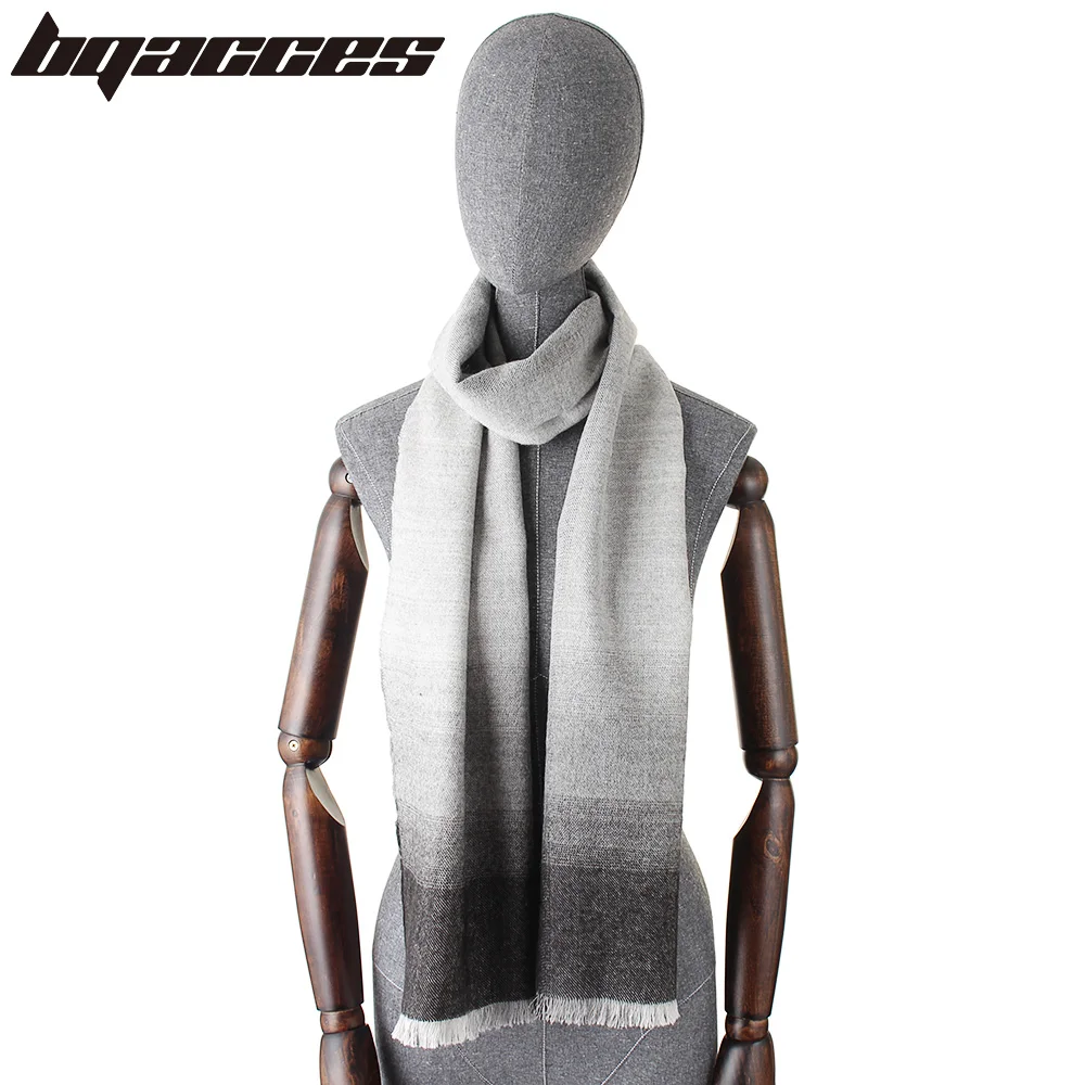 

[BQACCES] Gradient Grey Color Natural Wool Scarves Women Men Winter Thick Warm Ombre Cashmere Scarf Original Brand High Quality