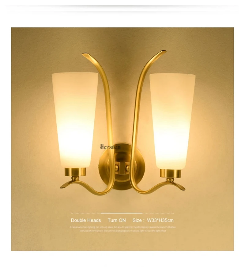 American Style Double Heads Copper H35cm Wall Lamp Bedroom Bedside Lamp Simple Nordic Wall Lights For Living Room Restaurant Hotel (8)