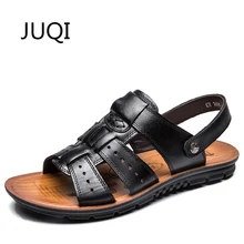JUQI Для мужчин; босоножки из натуральной кожи обувь Для мужчин лето Повседневные шлепанцы обувь для кожи с открытым носком пляжная Мокасины Сапоги на резиновой подошве