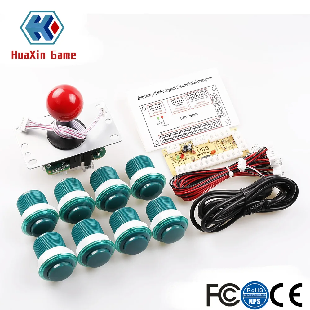 

Arcade Game DIY Kit Push Button with Translucent Rim + Zero Delay USB Encoder + 5 Pin 8 Way Joystick For PC and Raspberry Pi