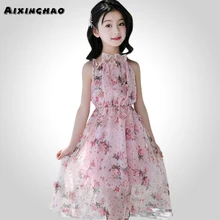 Летнее платье для девочек богемное пляжное платье на бретельках для девочек Детские платья Летняя одежда с цветочным рисунком для девочек-подростков 6, 8, 10, 12, 14 лет