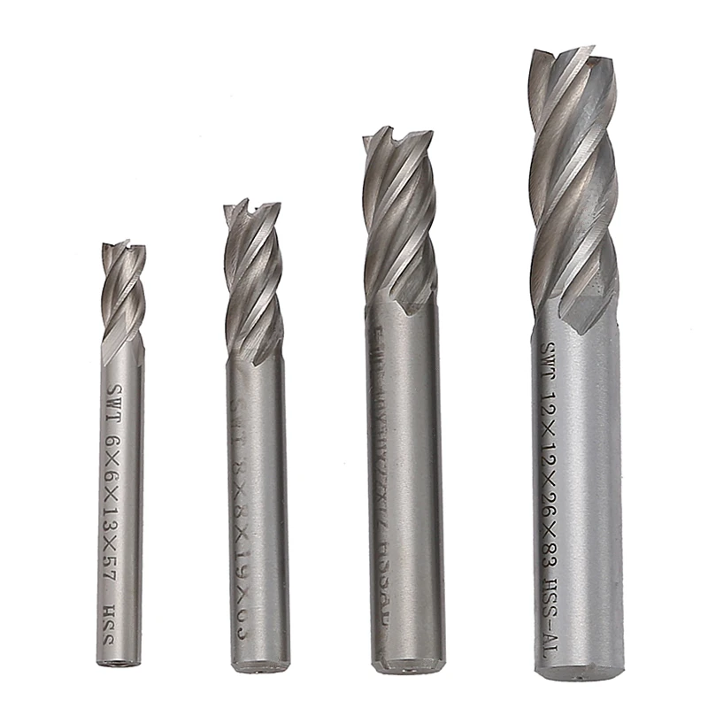 Buy 4 Pcs Milling Cutter Diameter 6/8/10/12mm HSS End
