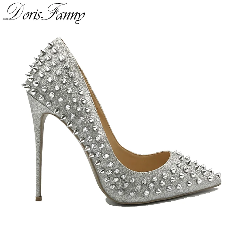 Dorisfanny glitter spikes rebites cravejado prata ouro