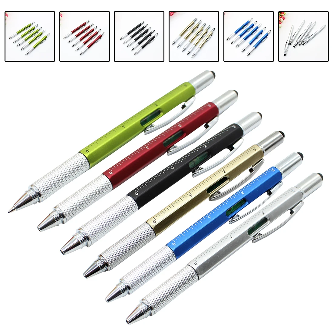 

Mini Screwdriver Ruler 6 in 1 Spirit Level Tool Ballpoint Pen With A Top And Scale Stylus For Touch Screen Tool Pen Multitool