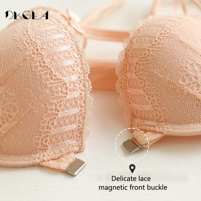 Cheap New Arrivals Front Closure Bras Lace Embroidery Gathering Underwear Set Women Sexy VS Lingerie Black Thick Push Up Bra Set