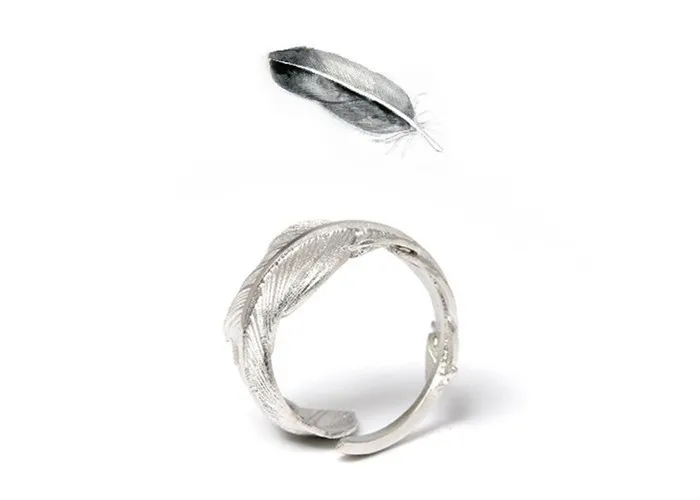 Original Handmade 925 Sterling Silver Feather Open Rings