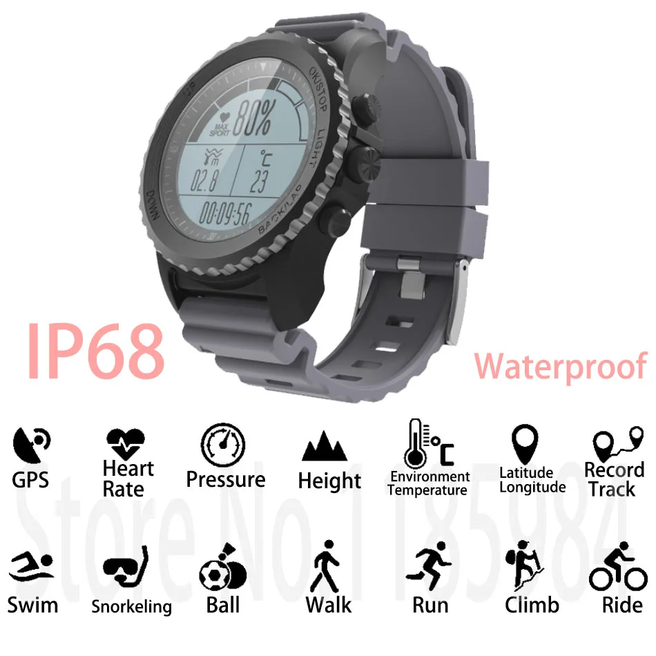 Diving S968 GPS Smart Watch IP68 Waterproof Smartwatch Heart Rate Monitor Temperature Altimeter Men Swimming Running Sport Watch