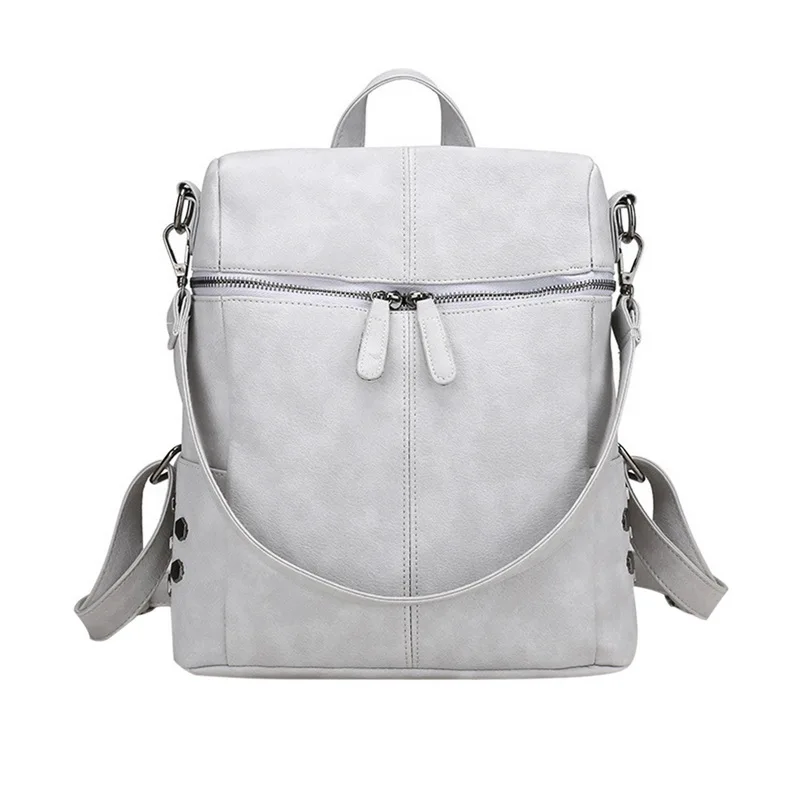Litthing рюкзак женские кожаные рюкзаки для девочек-подростков школьные сумки Модные Винтажные однотонные сумки через плечо Молодежные дропшиппинг - Цвет: grey