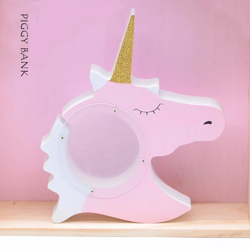 

Useber European Style Creative Unicorn Piggy Bank Home Children's Room Decorations Pure Handmade Wooden Crafts Safety Material