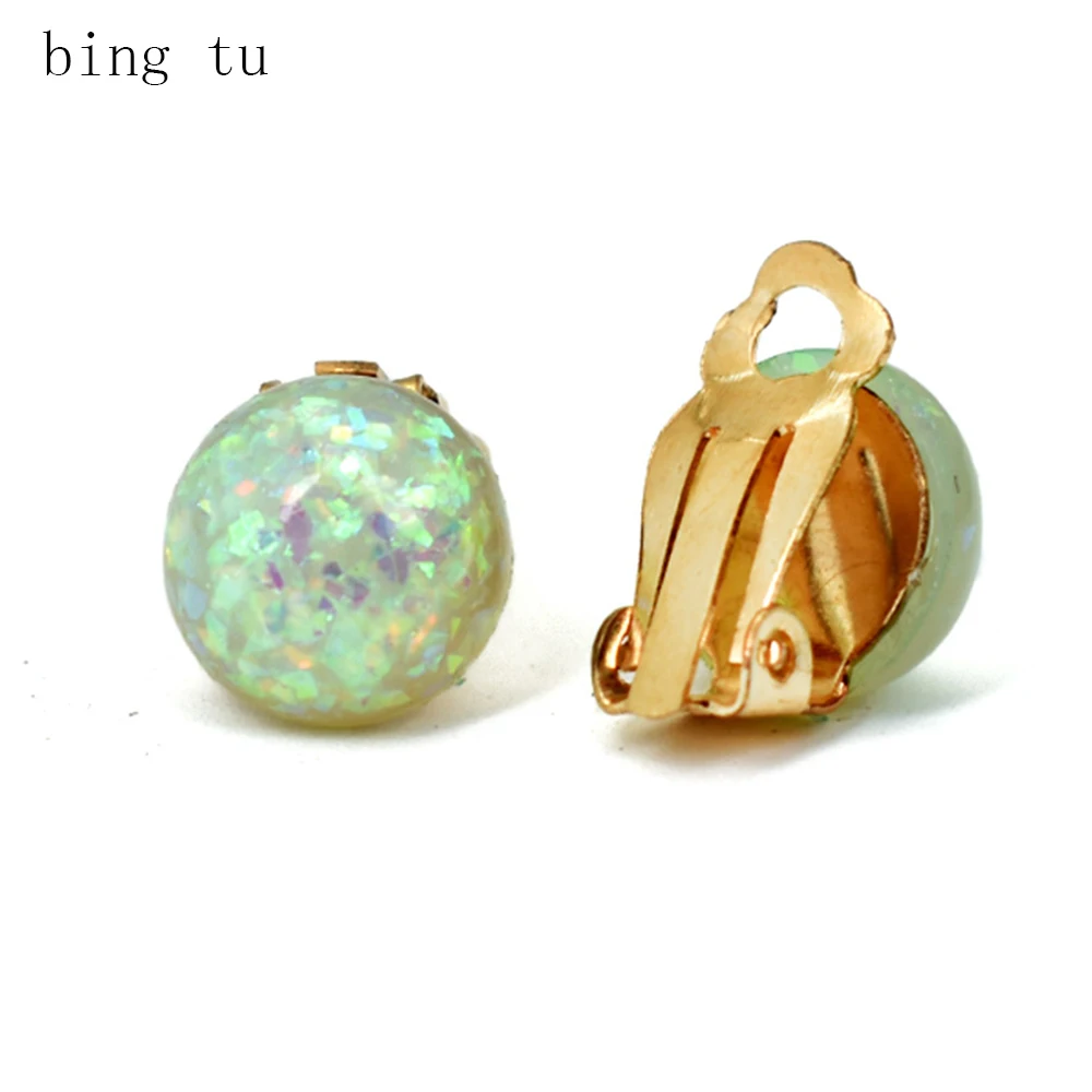 

Bing Tu Gold Silver Color Clip On Earrings Women Round Resin Ear Clips Earings No Piercing Jewelry Female Korean Cuff Earring