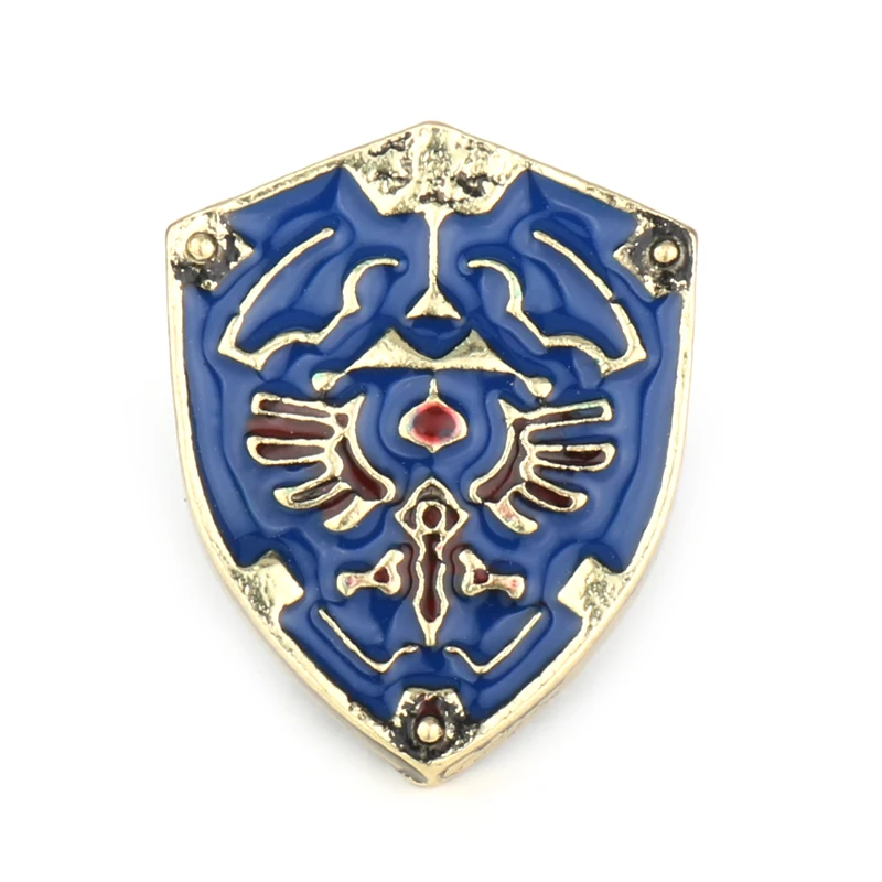 

Classic Game The Legend of Zelda Brooches Vintage Antique Silver Plated Blue Enamel Pin Triforce Shield Pin Badge