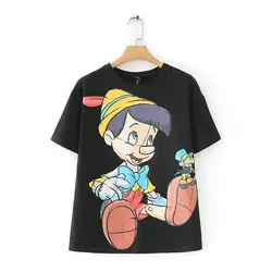 2019 женская футболка с принтом Pinocchioer из хлопка, женская футболка, уличная футболка, винтажные Топы