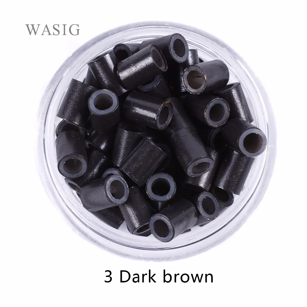 Tubos de Cobre Grânulos de Cabelo para Extensões de Cabelo Brown Escuro Pces 4.5mm Forrado Silicone Microlinks Laço Anéis Humano Tranças Ferramentas 3 500