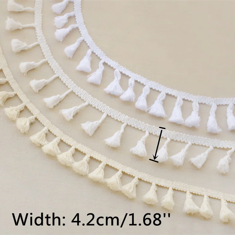 

Hot Cheap 3 Yards/lot 4.2cm Cotton Tassel Lace Trim Fabric Ribbon Fringe Drop Handmade Sewing Curtains Clothes Accessories