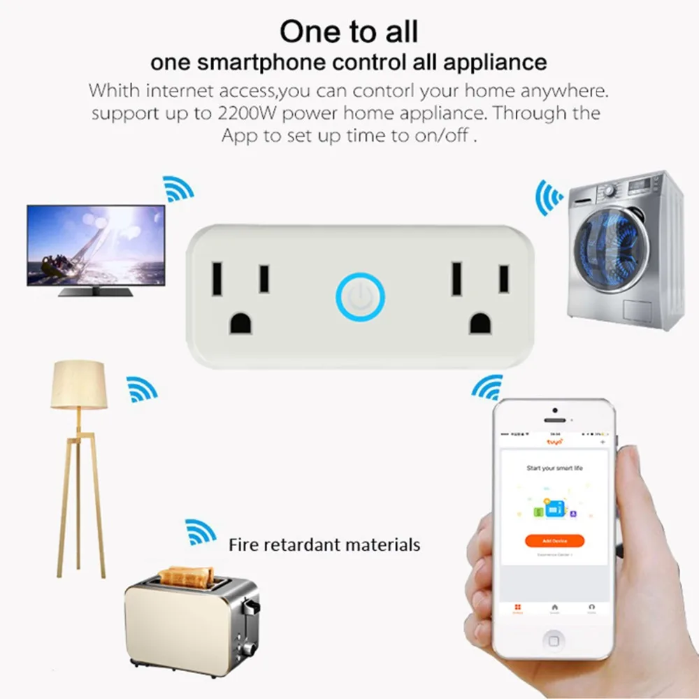 

Socket Plug Timing Remote Control WiFi 2-Outlet Power Strip Work with Amazon alexa/Google Home For Smart Home Automation