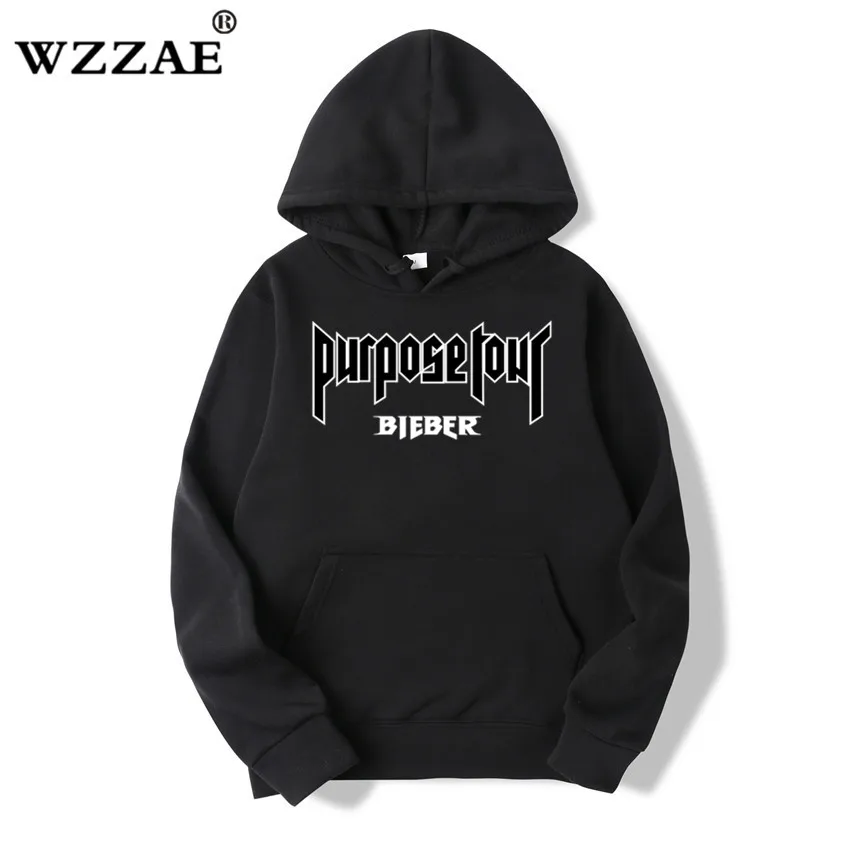 2018 Justin Bieber Poster Hip Hop Sweat Homme Hoodie Hooded Man Letters Justin Bieber Purpose Tour Streetwear Gray Black Hoodies