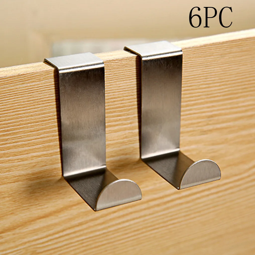 

6PCS Stainless Steel Over Door Hook Hanger Storage Holder Hanging Coat Hat Key Holder Wall Perchero Puerta Colgador Puerta