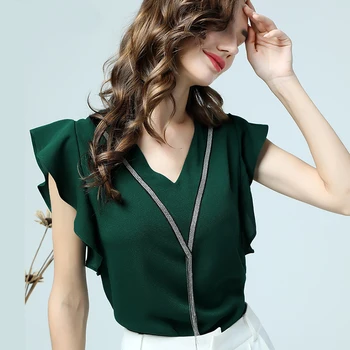 

Summer Blouse Women Ruffle Tops Fashion Butterfly Sleeveless V-Neck Streetwear blouse femme Plus Size Elegant Female Top Clothes