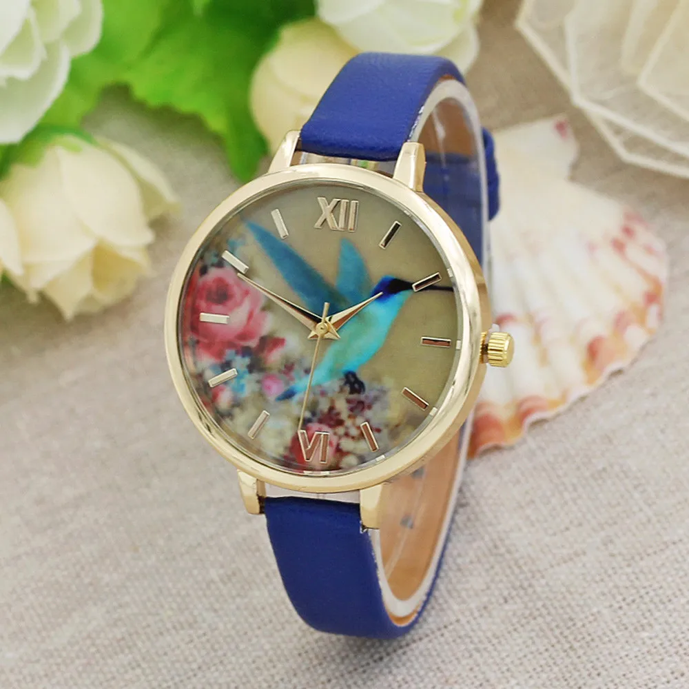 NEW Fashion 2017 Fashion Women Watches Flower Women Leather Band Analog Quartz Movement Wrist