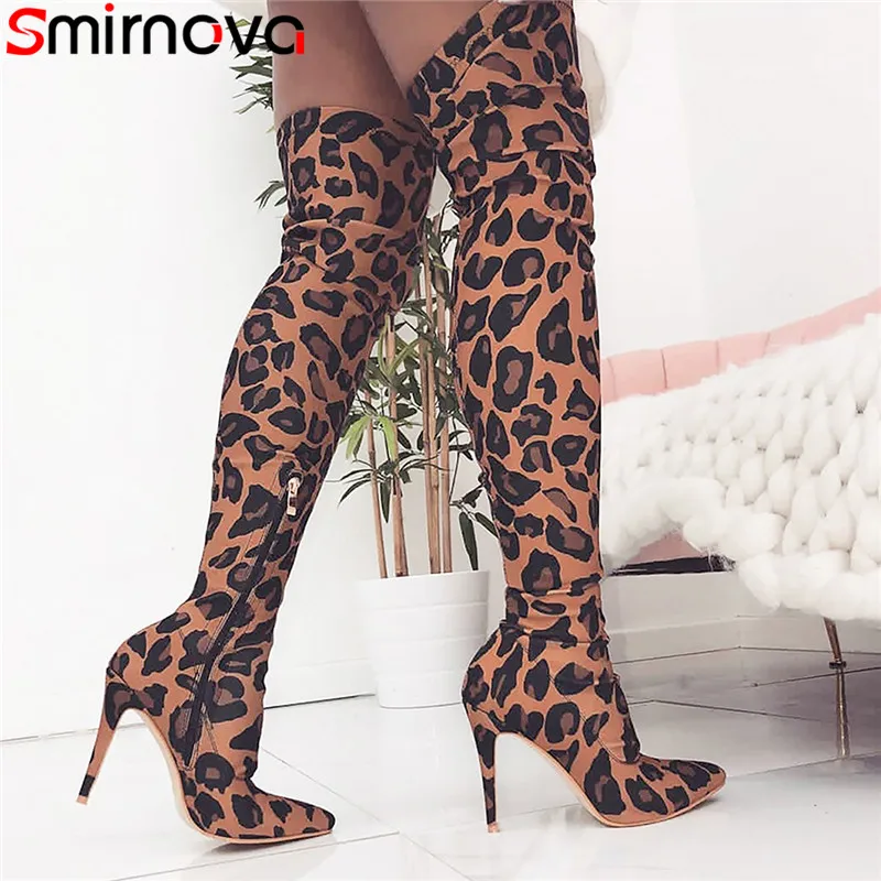 

Smirnova 2020 new over the knee boots women Leopard Print sexy ladies boots pointed toe zip thin high heels shoes women boots