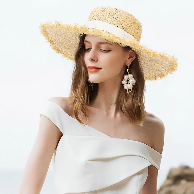 Шляпа GEMVIE из рафии женская плетеная Соломенная Панама от солнца с широкими