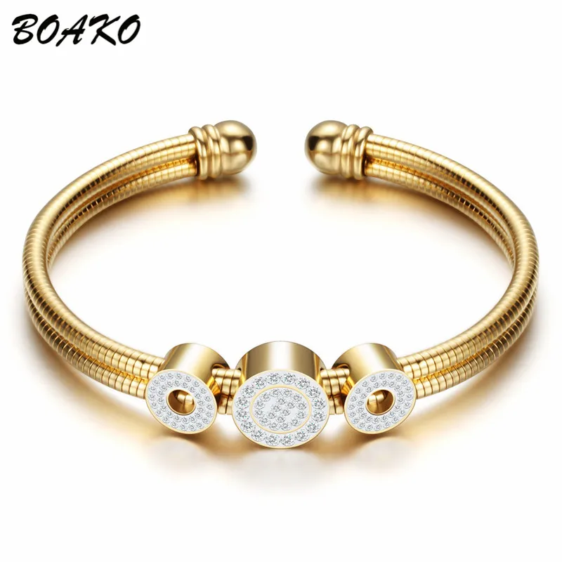 

BOAKO Stainless Steel Nails Bracelet Silver Gold Bangle Zircon Crystal Cuff Bracelet Jewelry Men Women Love Bracelet pulseira