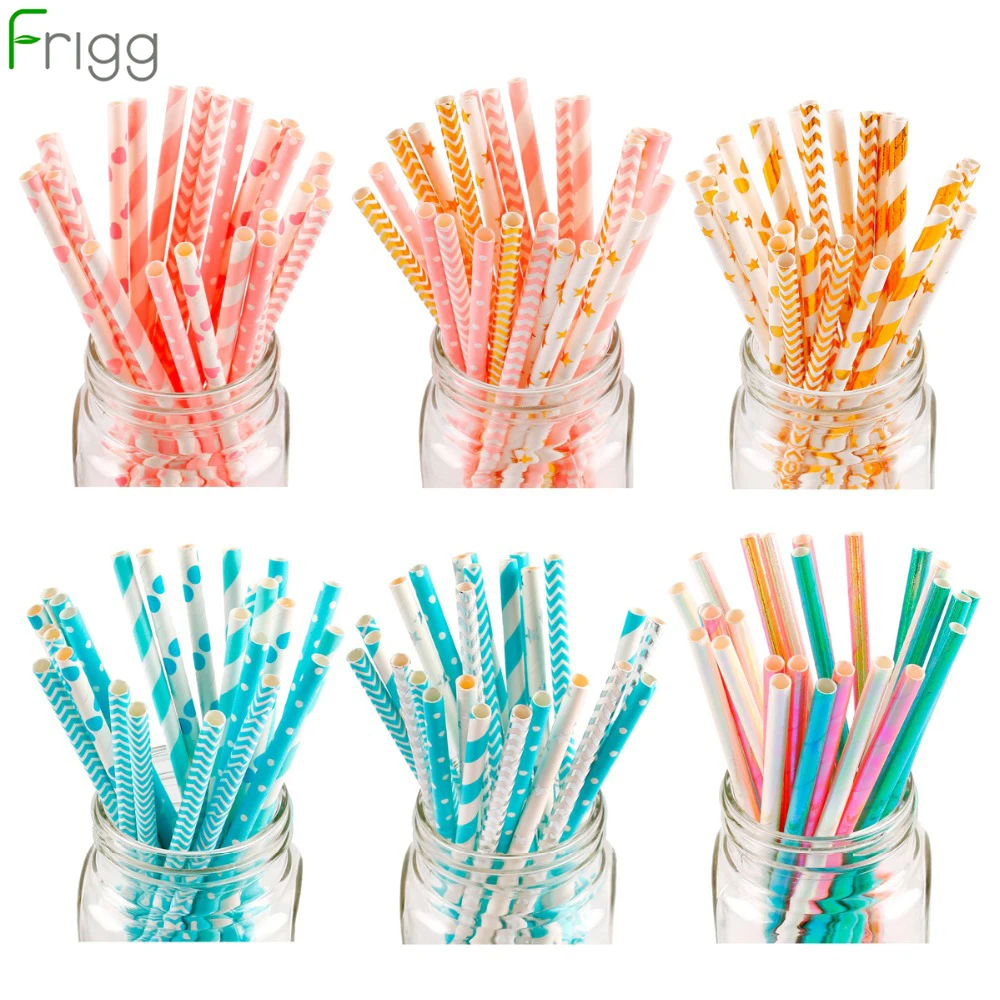 

FRIGG 25Pcs/Lot Safe Paper Straws Birthday Party Decor Stripe Polka Pattern Straw Baby Shower Bachelorette Party Supplies