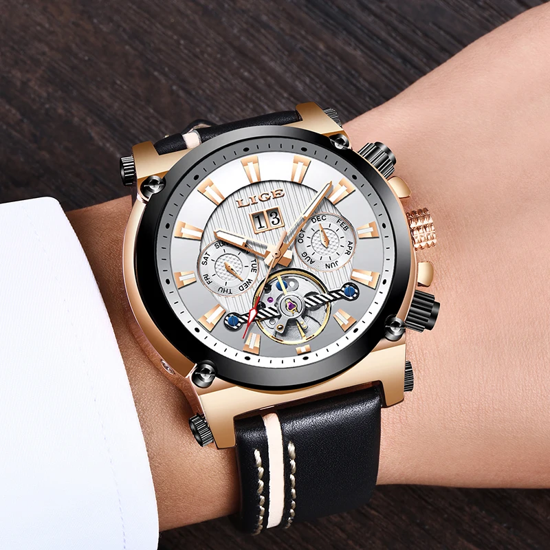 

LIGE 2019 New Men Watches Top Brand Luxury Automatic Mechanical Watch Male Leather Waterproof Sport Wristwatch Relogio Masculino