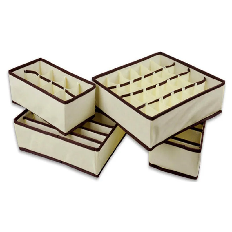 4pcs/set Solid Color Non-Woven Underwear Organizer Storage Box Without Cover Multi Cells Folding Closet Organizer For Bra Socks 4pcs/set Solid Color Non-Woven Underwear Organizer Storage Box Without Cover Multi Cells Folding Closet Organizer For Bra Socks