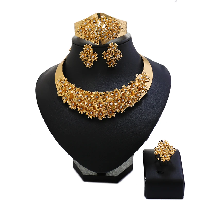 

2018 wholesale dubai jewelry sets Gold-color Crystal Wedding Women Bridal Accessories Fashion jewelry sets for Lady Party