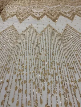 

nice looking African embroidered mesh material glitter beads ZH-112813 French net lace fabric with glued glitter