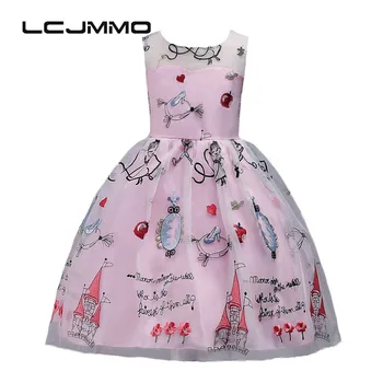 

LCJMMO 2018 Multicolor Embroidered Dress For Girls Kids Cartoon Princess Dress Transparent Birthday Party Wedding Full Dress