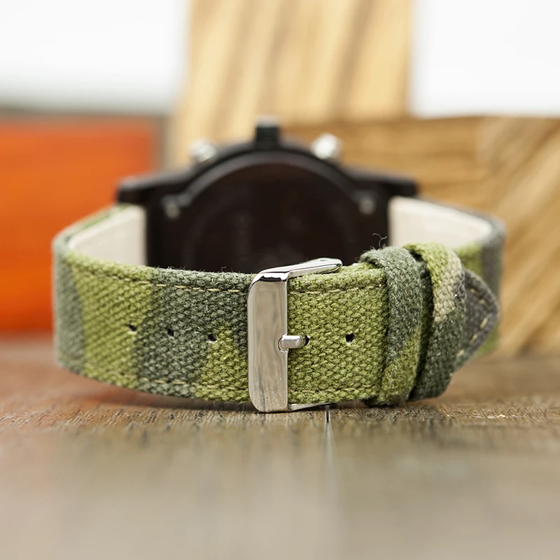 Saat erkek Man Watches Wooden Men Quartz Jungle Camo Camouflage BOBO BIRD Wristwatches Japanese Show Date Week Canvas Strap
