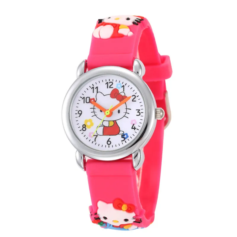 Детские часы с героями мультфильмов, детский подарок, Супермен, Человек-паук, розовый котенок, футбольные наручные часы для мальчиков и девочек, кварцевые наручные часы, часы relogio - Цвет: Kitty Pink