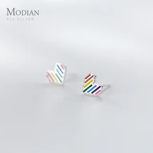Modian Новое поступление милые радужные сердца ювелирные изделия для женщин Девушка эмаль крошечные стерлингового серебра 925 пробы Модные Изящные миниатюрные серьги-гвоздики украшение
