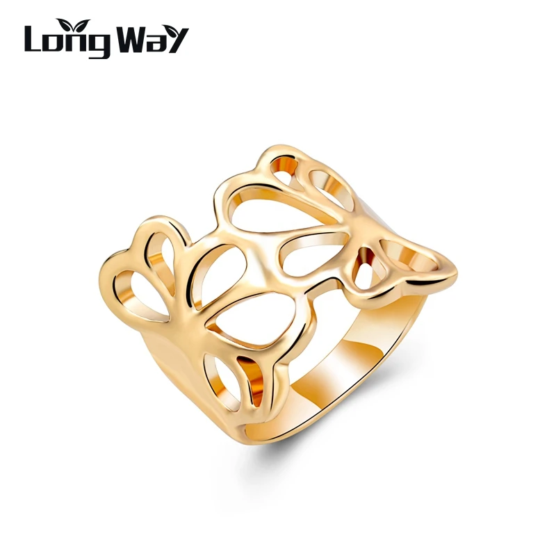 

Fashion Gold Color Ring For Women Elegant Simple Hollow Out Flower Rose Lotus Finger Rings Party Wedding Accessories SRI150034