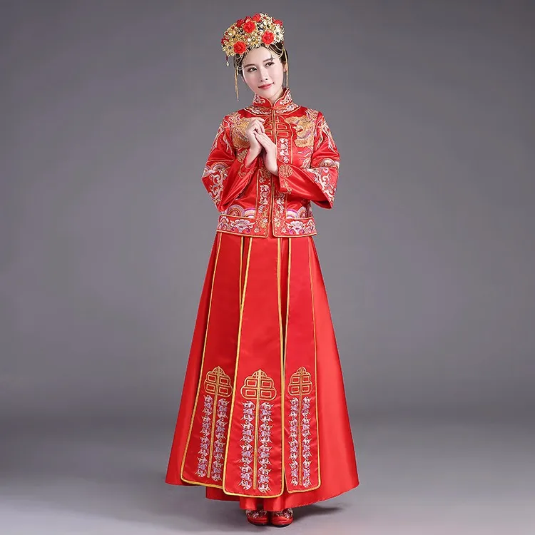 ZZB015 китайская пара стиль Свадебный Жених Туника Красное длинное платье, Роба платье традиционное китайское свадебное платье костюм Тан