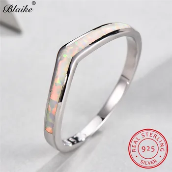 

Blaike Real 925 Sterling Silver Wave Rings For Women Minimalist White Fire Opal Ring Dainty Wedding Bands Thin Ring Fine Jewelry